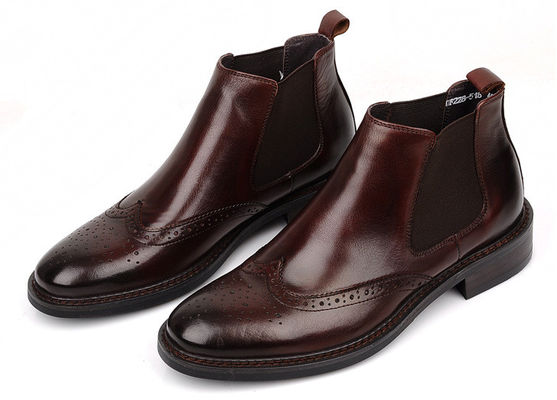Brogue Stili Erkek Ayakkabı Çizmeleri Slip On Full Grain Deri Boyut Özel