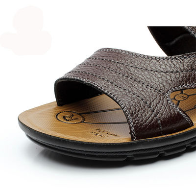 2 in 1 Erkek El Yapımı Deri Sandal Çikolatalı Kahverengi Yaz Sandaleri