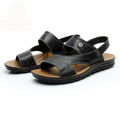 2 in 1 Erkek El Yapımı Deri Sandal Çikolatalı Kahverengi Yaz Sandaleri