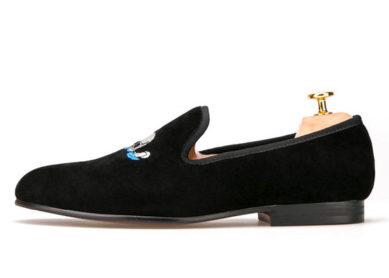 Casual Slipper Erkek Kafatası nakışlı dekorasyonlu kadife loafers
