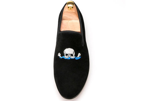 Casual Slipper Erkek Kafatası nakışlı dekorasyonlu kadife loafers