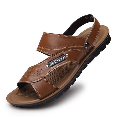 Kahverengi Erkek Deri Yaz Sandalı, Sıkıcı Yumuşak Alt Sandal