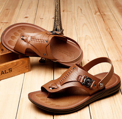 Kahverengi Casual Erkek Deri Sandal / Erkek Yaz Plaj Sandalları