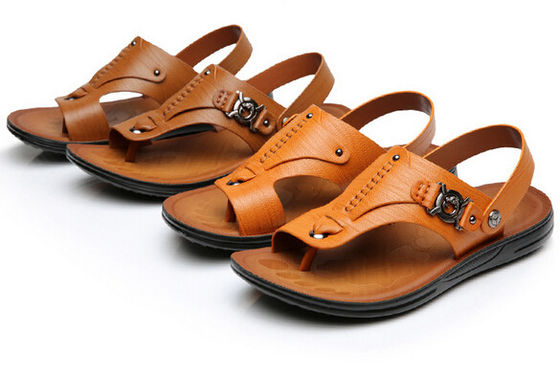 Kahverengi Casual Erkek Deri Sandal / Erkek Yaz Plaj Sandalları