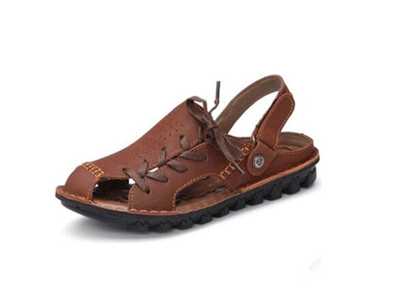 Rahat El Yapımı Deri Sandal Yaz Kahverengi Düz Platform Sandal