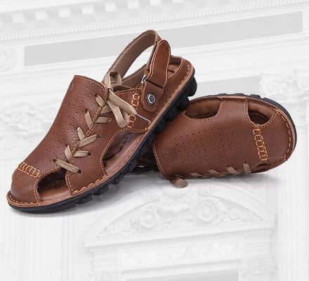 Rahat El Yapımı Deri Sandal Yaz Kahverengi Düz Platform Sandal