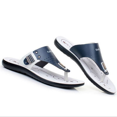Dış mekan erkek gerçek deri terlik el yapımı yuvarlak ayak ayakları erkek plaj flip flops