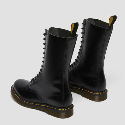 Yuvarlak Topuk Kadın Deri Çizmeler Siyah Askeri Tarzı Boots Leisure / İş için