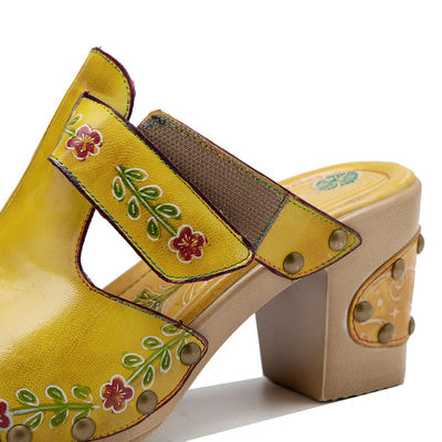 Sarı Moda Kadınlar Sandal Çiçekli Tişört Kadınlar Deri Çubuklar Sandal