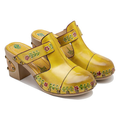 Sarı Moda Kadınlar Sandal Çiçekli Tişört Kadınlar Deri Çubuklar Sandal