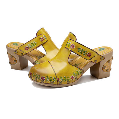Sarı Moda Kadınlar Sandal Çiçekli Tişört Kadınlar Deri Çubuklar Sandal