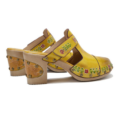Sarı Moda Kadınlar Sandal Çiçekli Tişört Kadınlar Deri Çubuklar Sandal