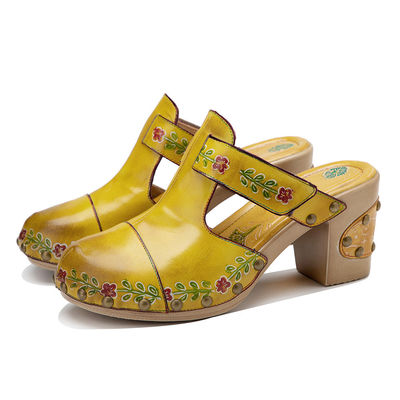 Sarı Moda Kadınlar Sandal Çiçekli Tişört Kadınlar Deri Çubuklar Sandal