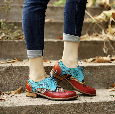 Deri Kadın Elbise Ayakkabıları 3.5 Inch Heel Height Yumuşak Deri Oxford Ayakkabıları