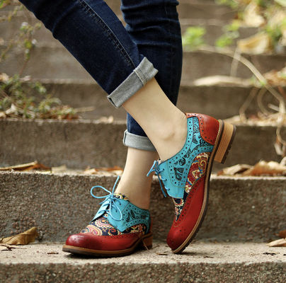 Deri Kadın Elbise Ayakkabıları 3.5 Inch Heel Height Yumuşak Deri Oxford Ayakkabıları