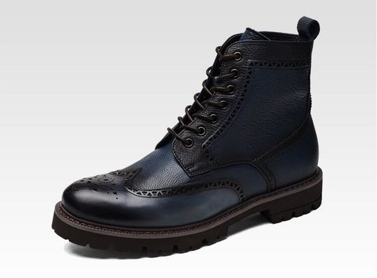 Siyah / Kahverengi Erkek Deri Brogue Topuk Çizmeleri Hızlı Ayak Parmağı Moda Tarzı