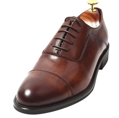 Plain Toe Mens Brown Lace Up Dress Shoes Customized Size Waxy Leather Finish