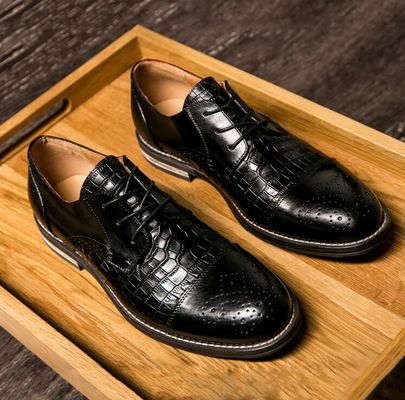 Patina Timsah Derisi Erkek Ayakkabıları, Brogue Kanat uçları Egzotik Deri Erkek Ayakkabıları
