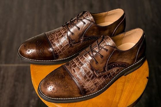 Patina Timsah Derisi Erkek Ayakkabıları, Brogue Kanat uçları Egzotik Deri Erkek Ayakkabıları