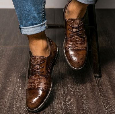 Patina Timsah Derisi Erkek Ayakkabıları, Brogue Kanat uçları Egzotik Deri Erkek Ayakkabıları