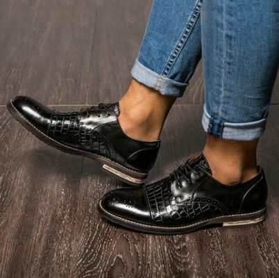 Patina Timsah Derisi Erkek Ayakkabıları, Brogue Kanat uçları Egzotik Deri Erkek Ayakkabıları