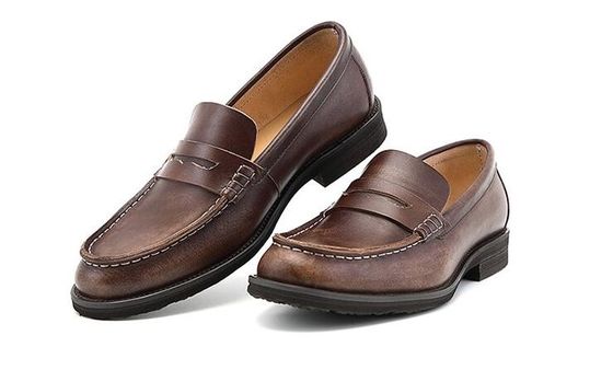 Nefes alıcı erkekler kahverengi penny loafers, gerçek deri loafers ayakkabıları