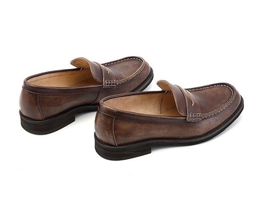 Nefes alıcı erkekler kahverengi penny loafers, gerçek deri loafers ayakkabıları