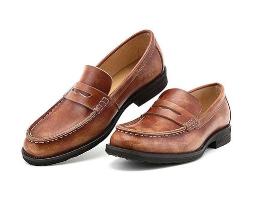 Nefes alıcı erkekler kahverengi penny loafers, gerçek deri loafers ayakkabıları