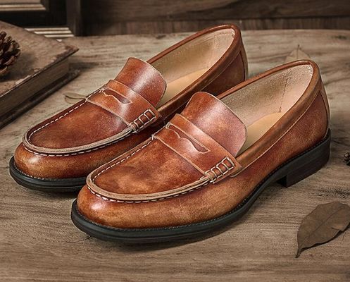 Nefes alıcı erkekler kahverengi penny loafers, gerçek deri loafers ayakkabıları