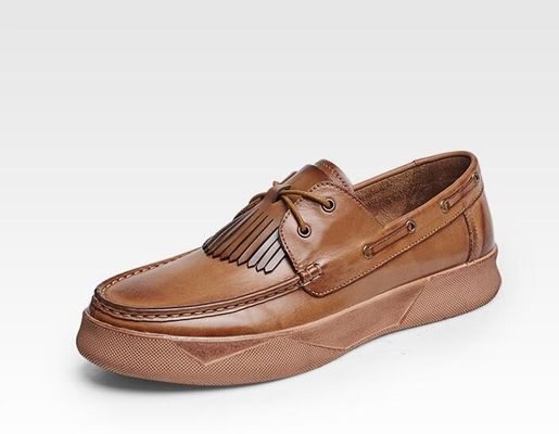 Retro Casual Erkek Flat ayakkabıları Custom Erkek Deri Sürüş Loafers Tassels ile
