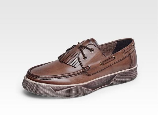 Retro Casual Erkek Flat ayakkabıları Custom Erkek Deri Sürüş Loafers Tassels ile
