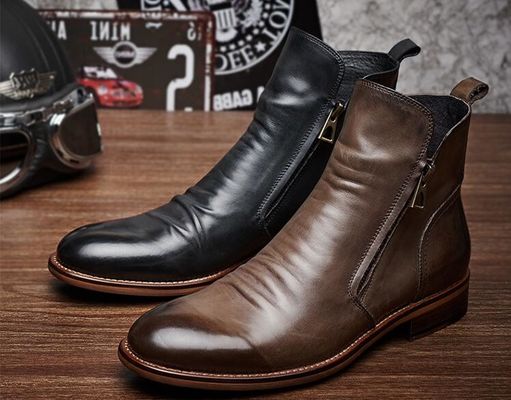 Siyah / Kahverengi Erkek Deri Elbise Çizmeleri, Erkek Designer Kamyonet Çizmeleri