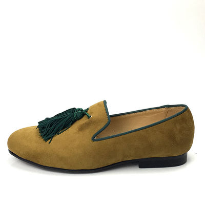 Sarı Erkek Kadife Loafers Ayakkabılar Özel Keskin Ayak Parmakları Deri Loafers