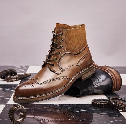 Rahat Erkek Brogue Kahverengi Çizmeler, Denizli Erkek Deri Yarım Çizmeler