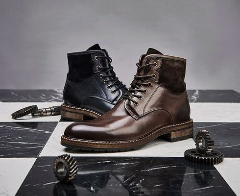 Rahat Erkek Deri Elbise Botlar Yumuşak Kahve Ve Mavi Vintage Ayakkabılar