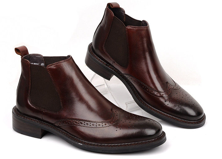 Brogue Stili Erkek Ayakkabı Çizmeleri Slip On Full Grain Deri Boyut Özel