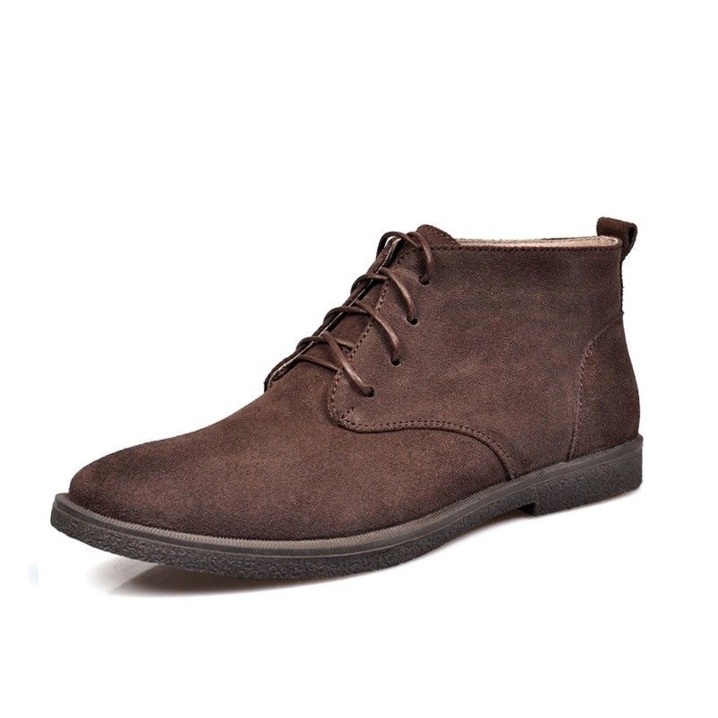 Square Heel Brown Suede Desert Ankle Boots Round Toe Lüks Marka Vintage Ayakkabı