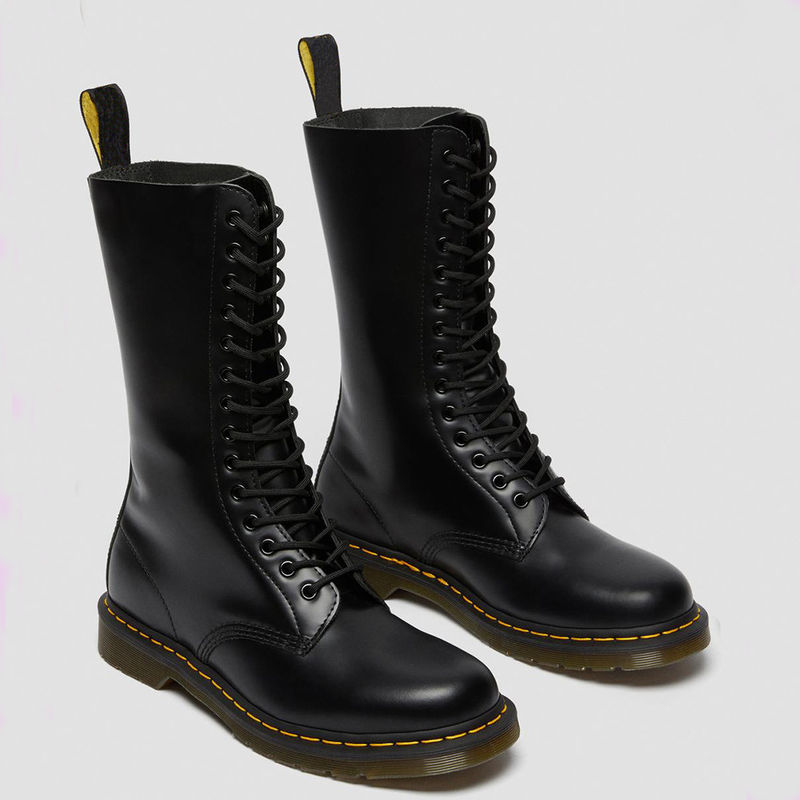 Yuvarlak Topuk Kadın Deri Çizmeler Siyah Askeri Tarzı Boots Leisure / İş için