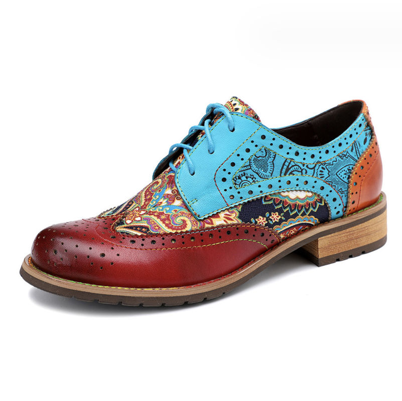 İngiliz Tarzı Kadınlar Brogue Oxford Ayakkabıları Çok Renkli Kadınlar Deri Derby Ayakkabıları
